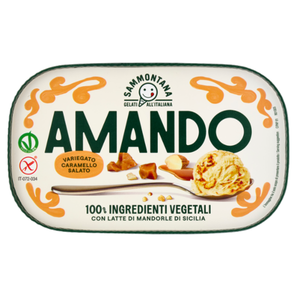 Sammontana Amando Gelato alla Vaniglia Variegato al Caramello Salato con Granella di Mandorle Pralin