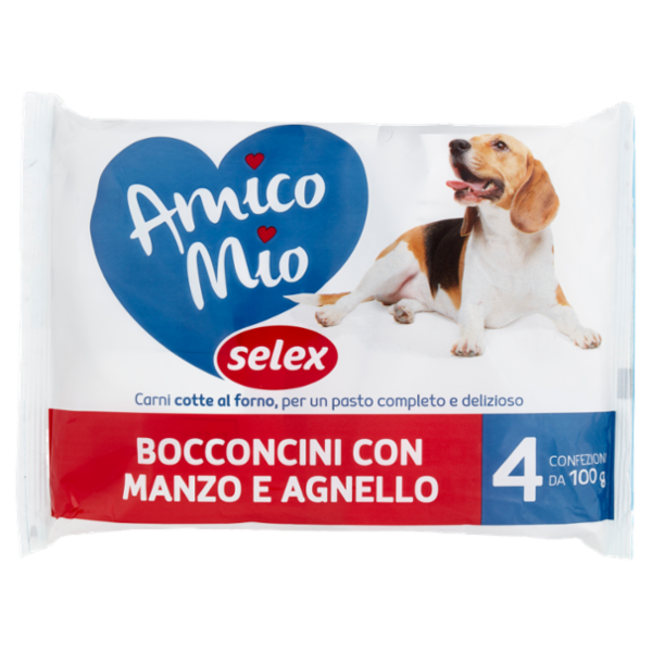 Selex Amico Mio Bocconi per Cane con Manzo e Agnello 4x100 g