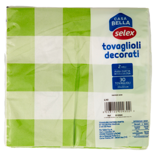Selex Casa Bella Tovaglioli 2 Veli 33X33 cm Decoro Damier Kiwi 30 pezzi