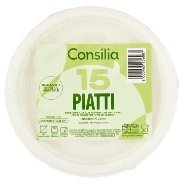 Consilia Piatti Piani in Fibra Vegetale Biodegradabili Compostabili 17,5 cm 15 pezzi