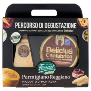 Ferrari Parmigiano Reggiano Prodotto Di Montagna Oltre 36 Mesi 400g Con Alici Del Cantabrico