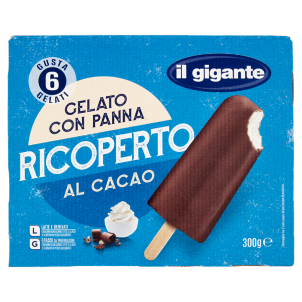 IL GIGANTE Gelato con Panna Ricoperto al Cacao 6 x 50 g