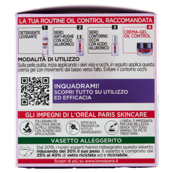 L'Oréal Paris Revitalift Filler Crema-Gel Acido Ialuronico 8H Oil Control 50 ml