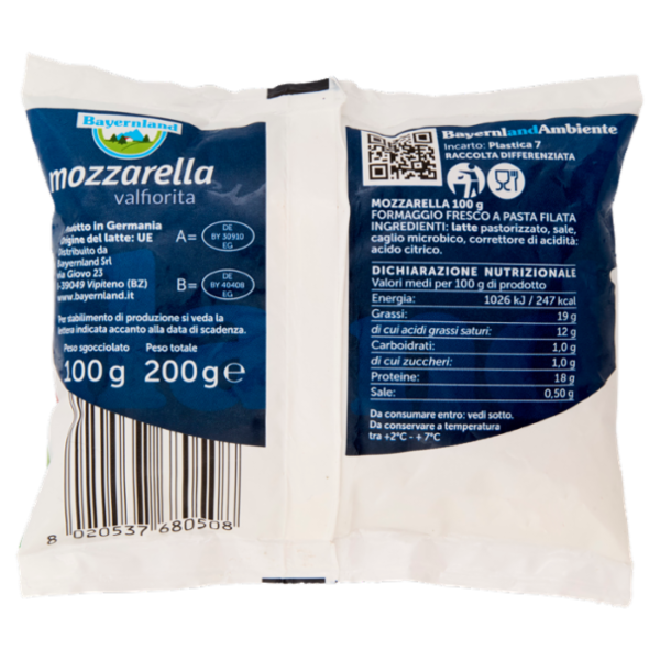 Bayernland mozzarella valfiorita 100 g