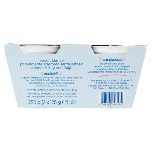 Selex Vivi Bene Yogurt Magro Bianco Senza Lattosio 2x125 g