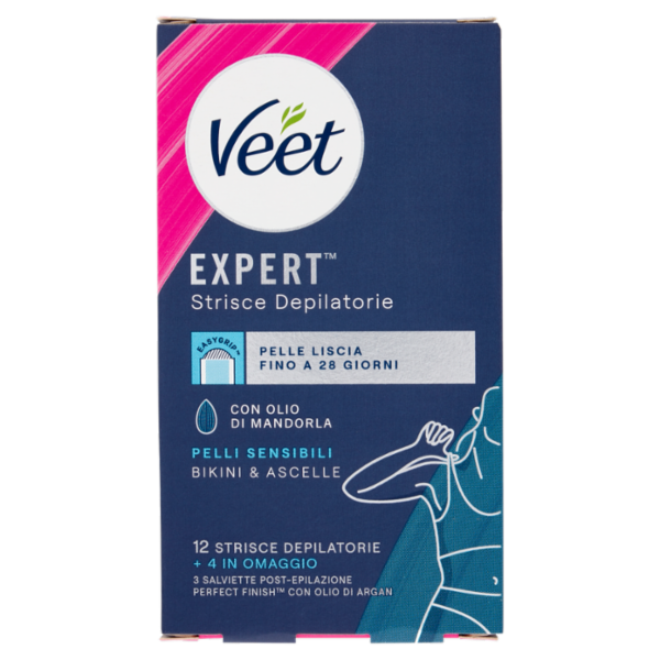 Veet Expert Strisce Ascelle e Zona Bikini Pelli Sensibili, 16 Strisce