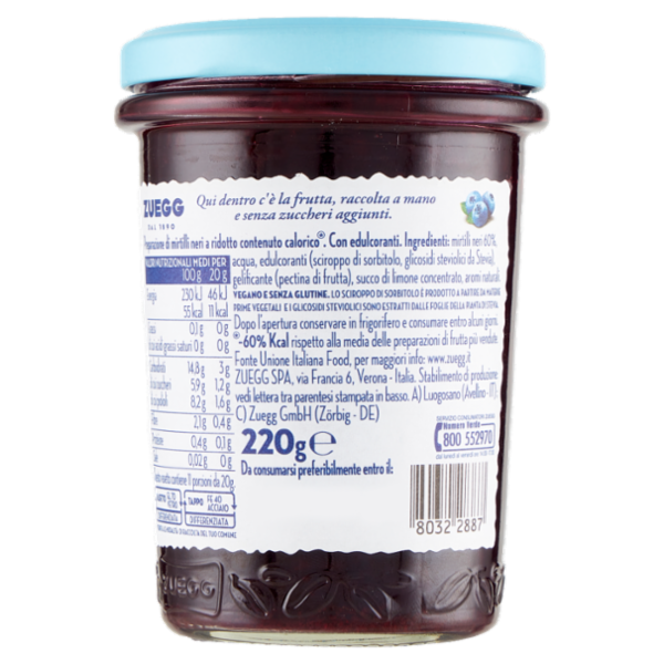 Zuegg Zero Zuccheri Aggiunti* Mirtilli Neri 220 g