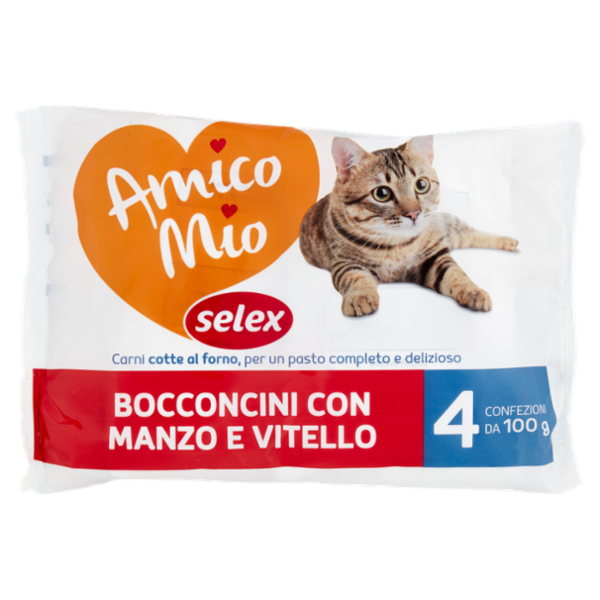 Selex Amico Mio Bocconcini per Gatto con Manzo e Vitello 4x100 g