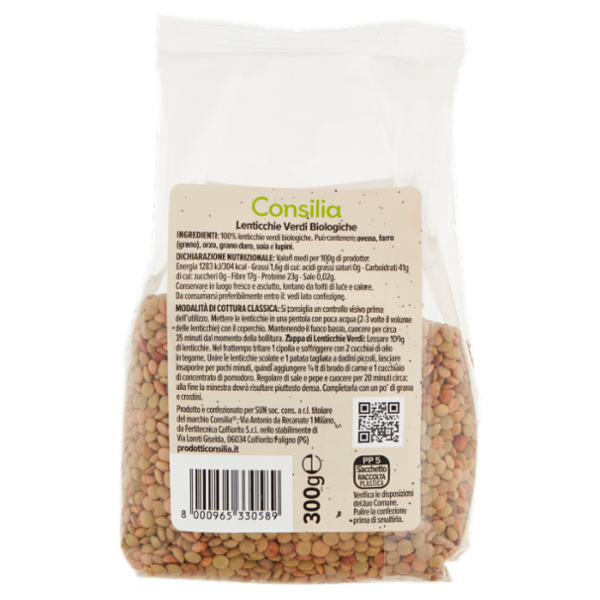 Consilia Legumi Secchi Lenticchie Verdi Biologiche 300 g