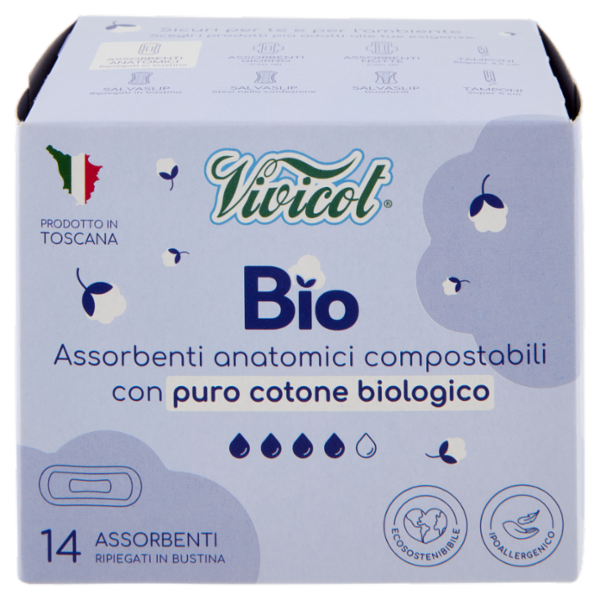 Vivicot Bio Assorbenti anatomici compostabili Ripiegati in Bustina 14 pz