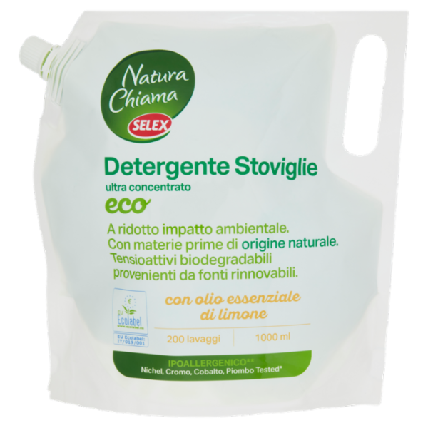 Selex Natura Chiama Detergente per Stoviglie Ultra Concentrato Limone Eco Ricarica 1 L
