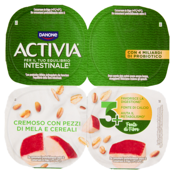 ACTIVIA Fibre Yogurt con Probiotico Bifidus, gusto Mela & Cereali, 4x125g