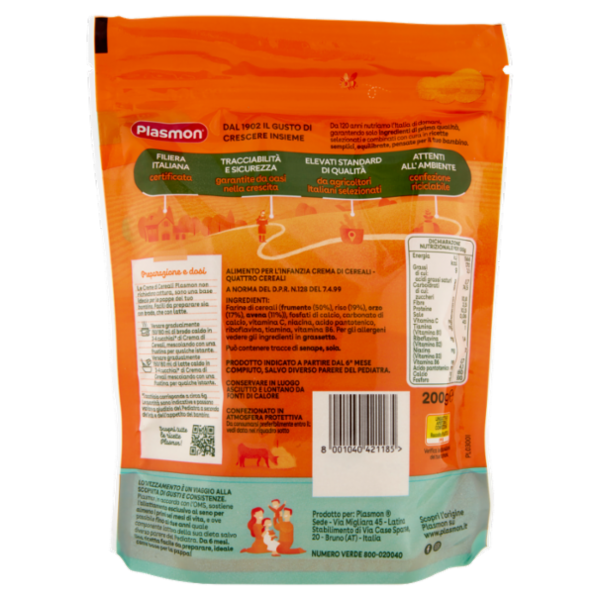 Plasmon la Crema di Cereali Quattro Cereali 200 g