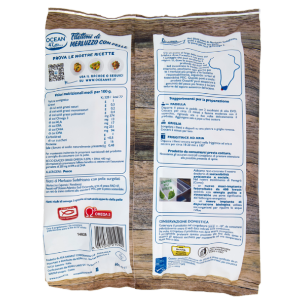 Ocean 47 Filettoni di Merluzzo con Pelle Surgelati 400 g