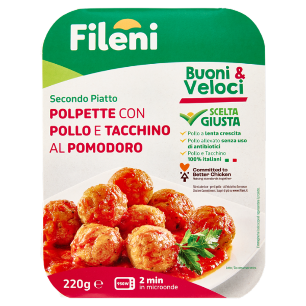 Fileni Buoni & Veloci Secondo Piatto Polpette con Pollo e Tacchino al Pomodoro 220 g