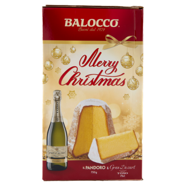 Balocco Merry Christmas il Pandoro 750 g & Gran Dessert Vino Spumante Dolce Toso 75 cl