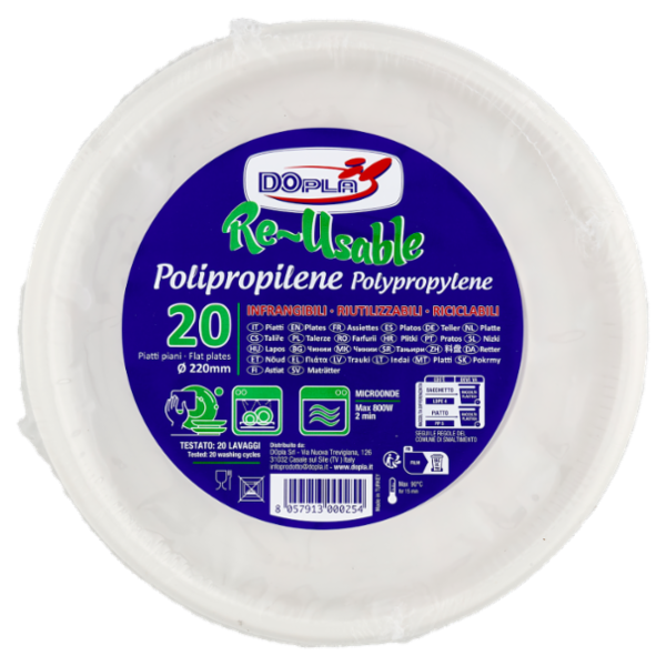 DOpla Re-Usable Polipropilene Piatti piani Ø 220mm 20 pz