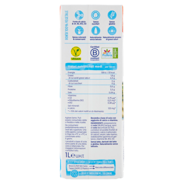alpro Senza Zuccheri, Bevanda alla Soia 100% vegetale con vitamine B2, B12 e D 1 Litro