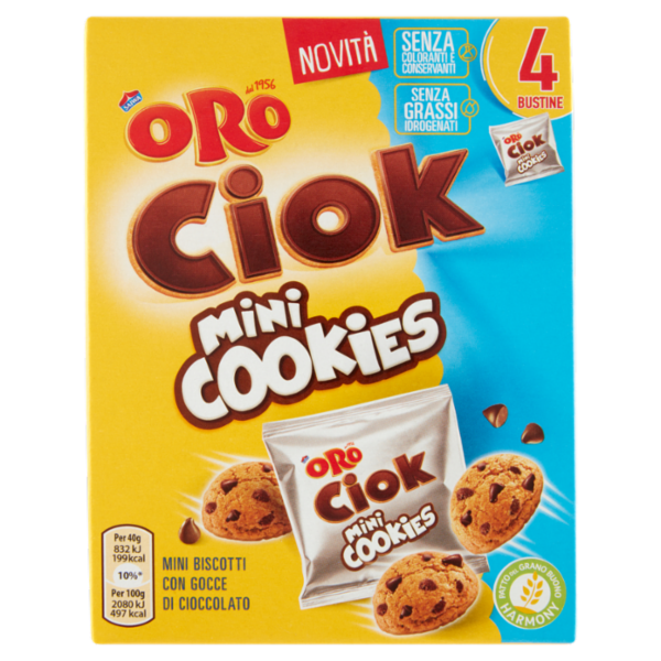 Oro Ciok Mini Cookies, mini biscotti con gocce di cioccolato - 160g