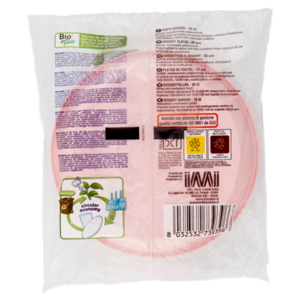 Bio Table i colori della natura Piatti Frutta & Dessert Compostabili Rosa 20 pz
