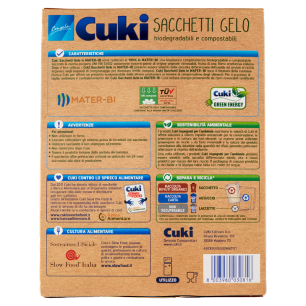 Cuki Congela Sacchetti Gelo biodegradabili e compostabili Formato Medio 23x32 cm - 2,5 litri 15 pz