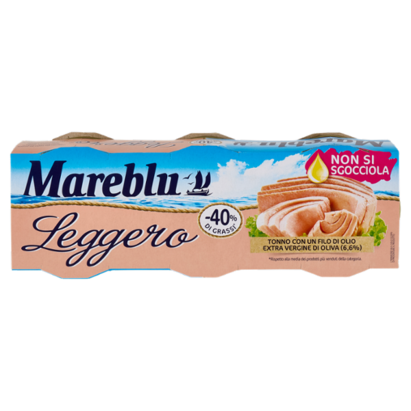 Mareblu Leggero Tonno con un Filo di Olio Extra Vergine di Oliva (6,6%) 3 x 60 g