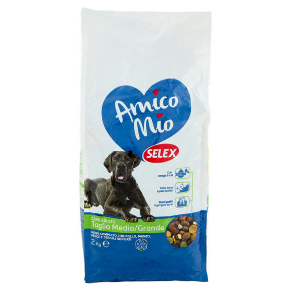 Selex Amico Mio Cane Menù Completo con Pollo, Manzo, Pesce, Mais e Riso Soffiato 2 kg