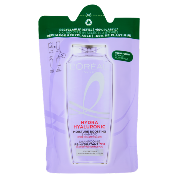 L'Oréal Paris Hydra Hyaluronic Eco-Ricarica Shampoo per Capelli Disidratati 250 ml