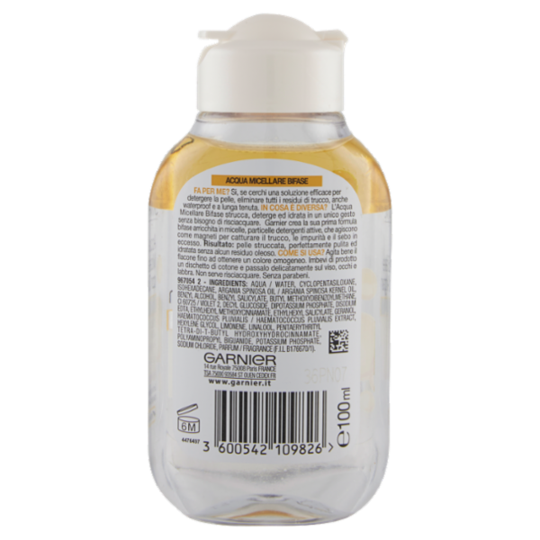 Garnier SkinActive Acqua Micellare Bifase con Olio d'Argan Efficace sul Trucco Waterproof 100 ml