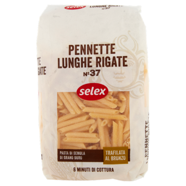 Selex Pasta di Semola Trafilata al Bronzo Pennette Lunghe Rigate 500 g