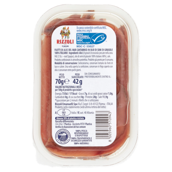 Rizzoli Filetti di Alici del Mar Cantabrico a Bassa Salatura 70 g