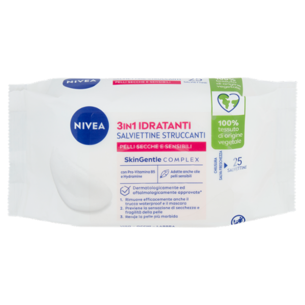 Nivea 3in1 Idratanti Salviettine Struccanti Pelli Secche e Sensibili 25 pz