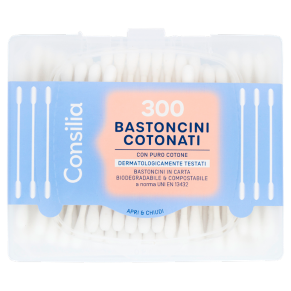 Consilia Bastoncini Cotonati Biodegradabili e Compostabili 300 pezzi