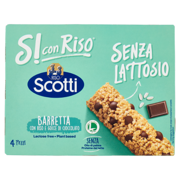 Riso Scotti Si con Riso Senza Lattosio Barretta con Riso e Gocce di Cioccolato 4 x 21,5 g