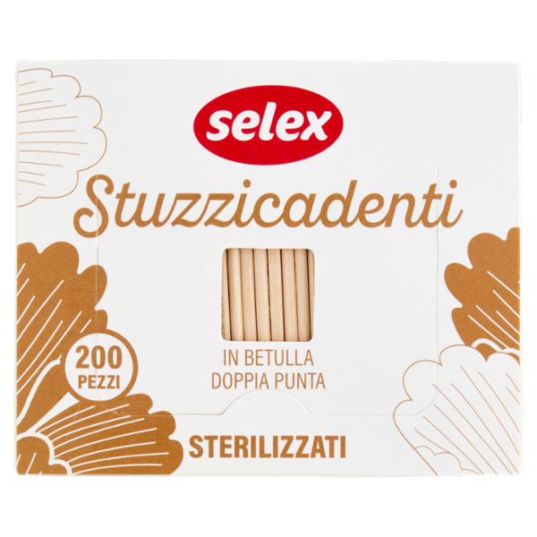 Selex Stuzzicadenti Doppia Punta in Betulla Sterilizzati 200 pezzi