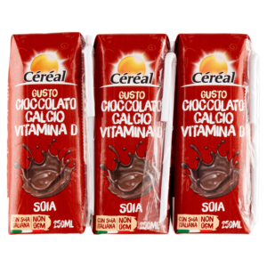 Céréal, Bevanda Di Soia Gusto Cioccolato, Non OGM, Fonte Di Calcio, Senza Glutine - 3 x 250 ML
