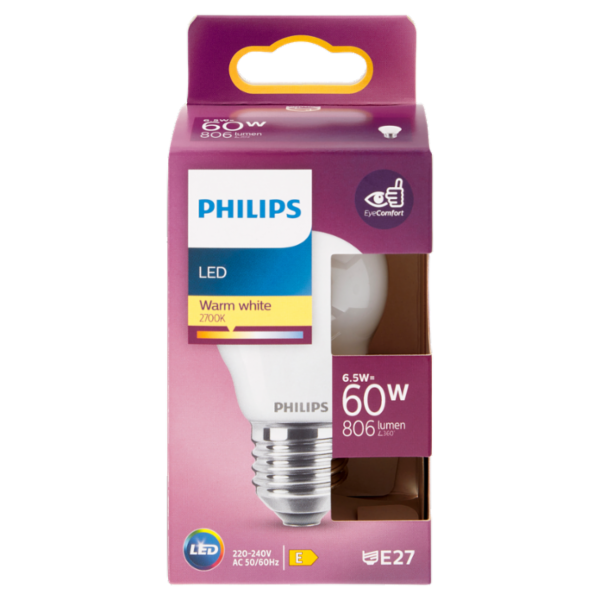 Philips Led sfera vetro 60W E27 2700K