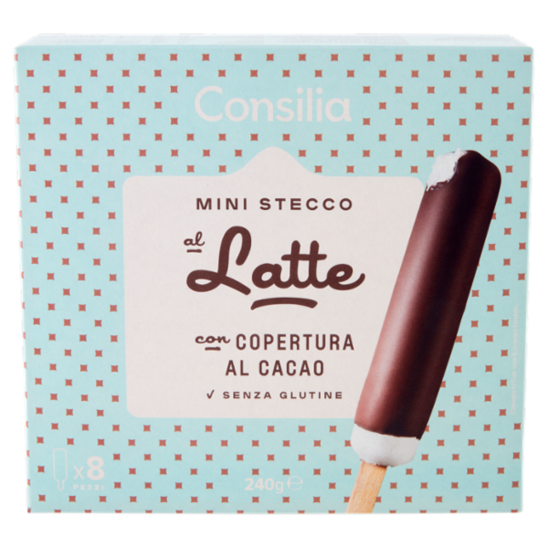 Consilia 8 Ministecchi di Gelato al Latte con Copertura al Cacao 240 g