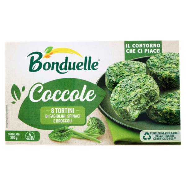 Bonduelle Coccole 8 Tortini di Fagiolini, Spinaci e Broccoli Surgelato 300 g