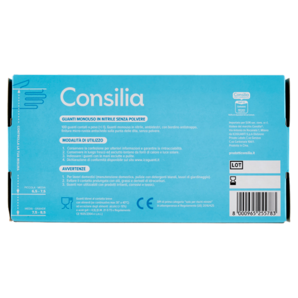 Consilia Guanti Monouso in Nitrile Senza Polvere Taglia S/M 100 pz