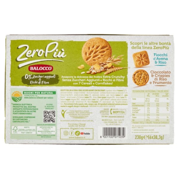 Balocco ZeroPiù 7 Cereali & Corn Flakes 6 x 38,3 g
