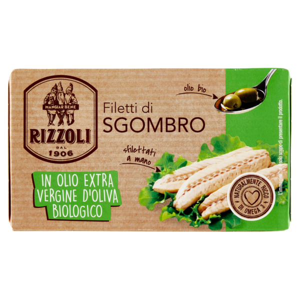 Rizzoli Filetti di Sgombro in Olio Extra Vergine d'Oliva Biologico 90 g