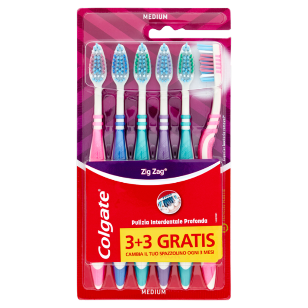 Colgate spazzolino Zig Zag pulizia profonda, medio, 6 pezzi