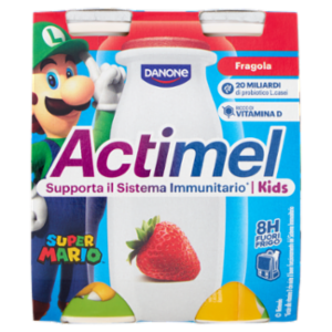 ACTIMEL SuperMario, Yogurt Da Bere Con Vit B6 e D Per Il Sistema Immunitario, Gusto Fragola, 4X100G