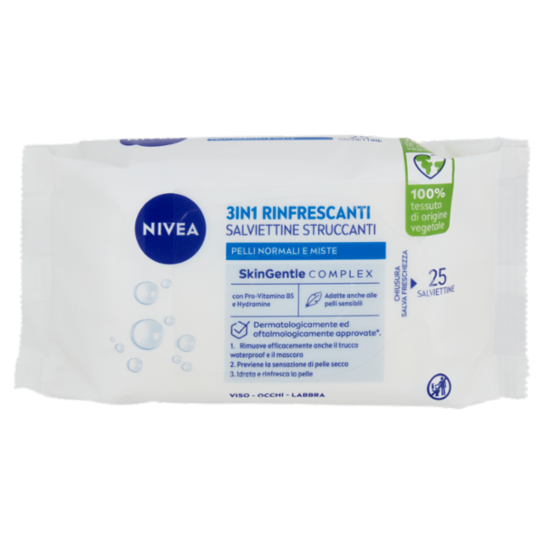 Nivea 3in1 Rinfrescanti Salviettine Struccanti Pelli Normali e Miste 25 pz