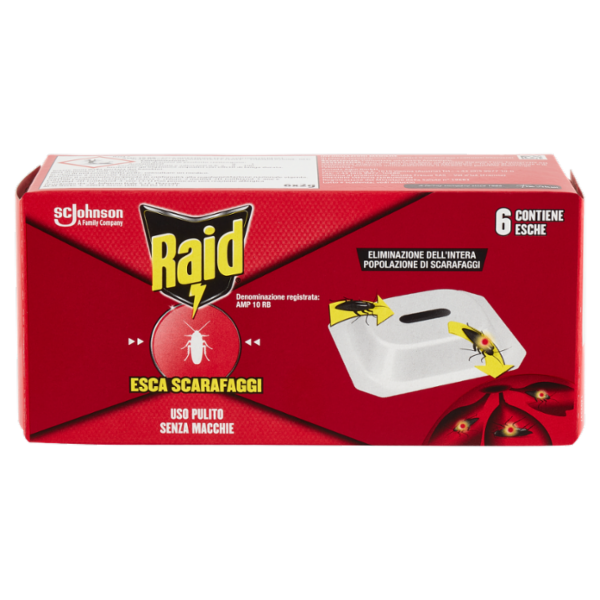 Raid Esca Scarafaggi Insetticida, Inodore, Pronta all'Uso in Spazi Interni ed Esterni, 6 pezzi