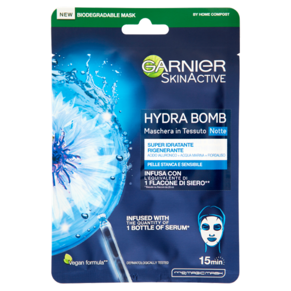 Garnier Maschera in Tessuto Skin Active Hydra Bomb Notte, Formula Super Idratante e Rigenerante 28 g