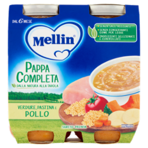 MELLIN Pappa Completa, Pastina Verdure Pollo, Dal 6° Mese, 2x250g