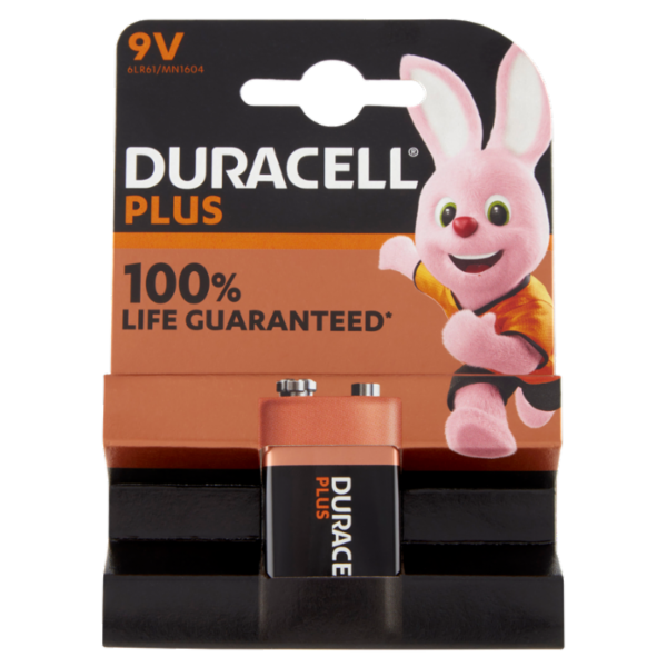 Duracell Plus 9V Batteria Alcalina 9V 6LR61 MX1604 pacco da 1 pila ideale per rilevatore di fumo