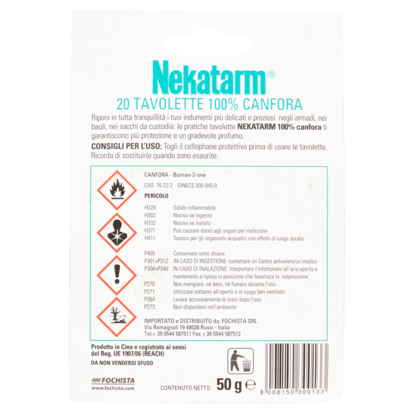 Nekatarm 100% Canfora Tavolette Lunga Protezione 20 Tavolette 50 g